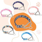 Martingale Dog Collar with Chain, No Pull Slip Cinch Choker Choke Collar Bohemia Flowers Duty Dog Collar for Medium Large Extra Large Pet Dogs,Flowers L