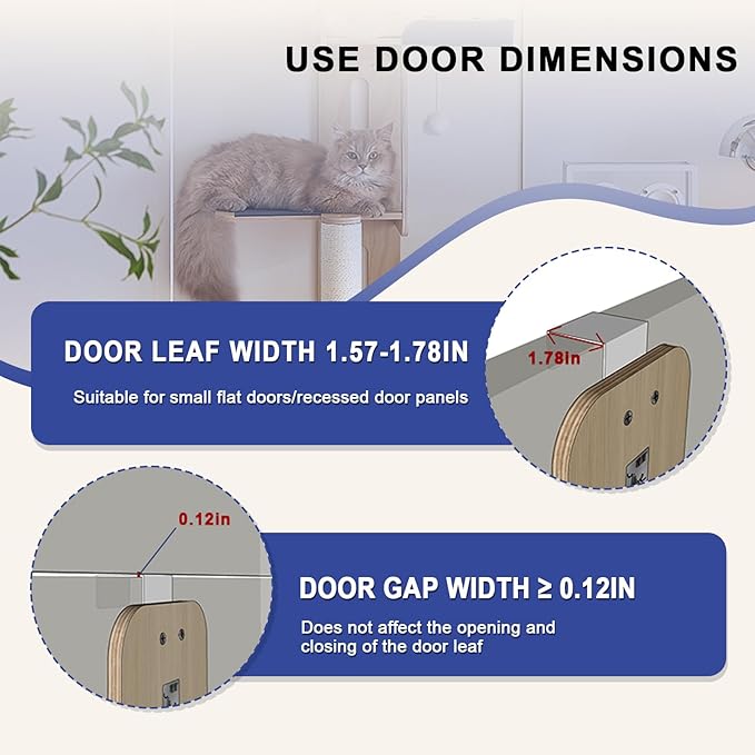 4-Level Door Hanging Cat Climber Door Mounted Vertical Cat Tree Tower with Felt Planks & Velvet Pads for Indoor Cats with Non-Marking Installation (60“H x 24.4" L x 13.4" W)