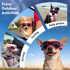 Dog Goggles Dog Sunglasses for Small Breed UV Protection Windproof with Adjustable Head Straps Chin Straps for Ride Car/Hiking Travel/On Beach-Pink