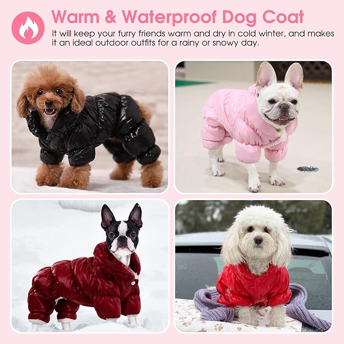 AOFITEE Dog Coat, Dog Winter Jacket, Fullbody Dogs Winter Coat Snowsuit, Waterproof Pet Puffer Jacket Snow Suit with Legs, Pet Fleece Vest, Cold Weather Coats for Small Dogs, Christmas Red L