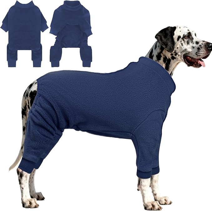 IECOii 4XL Dog Jacket, Dogs Fleece Sweaters with Long Sleeves, Warm & Stretchy Coat for Boy and Girl, Cold Weather Coat, Dog Pajamas for Large Breeds, Machine Washable, Navy Blue, Size XXXXL