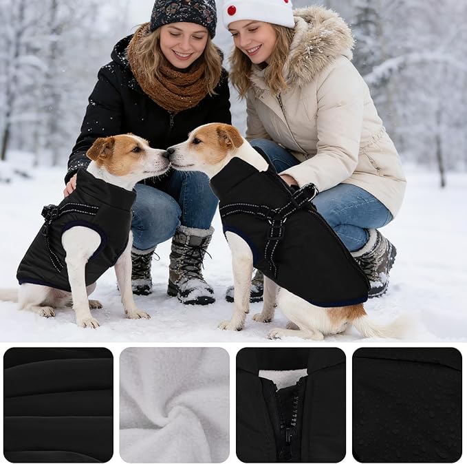 Dog Winter Coat with Harness Winter Jacket for Small Dogs Cold Weather Coats Warm Pet Vest Waterproof Snowsuit (Black, Medium)