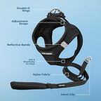 Best Pet Supplies Voyager Step-in Air All Weather Mesh Harness and Reflective Dog 5 ft Leash Combo with Neoprene Handle, for Small, Medium and Large Breed Puppies - Set (Black), XS