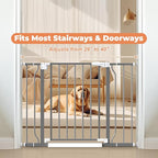 29"-40" Baby Gate for Stairs, Auto Close Stroller Friendly Dog Gate Indoor for Doorways, Pressure Mounted Baby Gate, Easy Walk Through Gate for Children & Pets, Grey