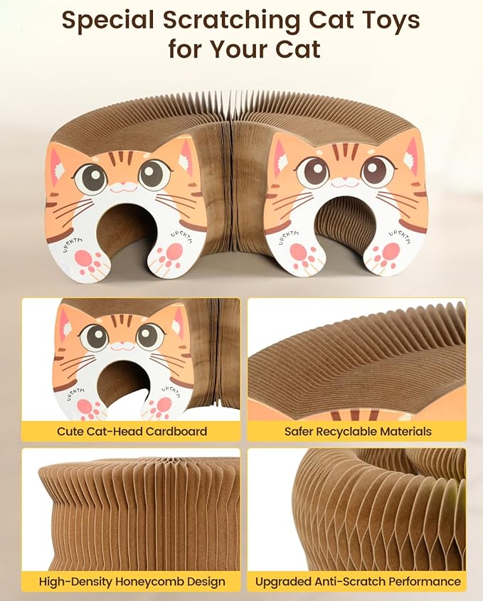 2PCS Upgraded-Magnetic Kitty Kurls Cat Scratcher Toy, Interactive Cardboard Cat Toy for Mental Physical Exercise, Multi-Shape Magic Organ Cat Toy for Indoor Cats Infinite-Flip, Brown/Orange, M