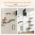 5 Pcs Wooden Indoor Cat Climber - Wall-Mounted Shelves, Perches, Scratching Board, Cat Ladder & Cat Tree - Grey