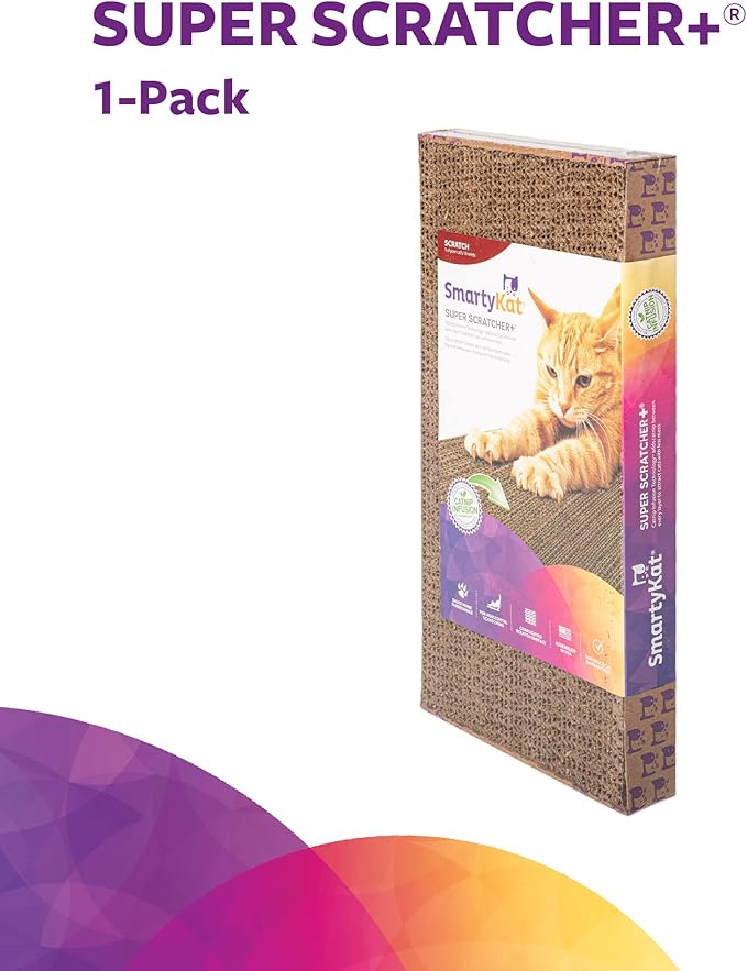 SmartyKat Super Scratcher+ Corrugated Cat Scratcher, Catnip Infusion Technology - Brown, Double Wide