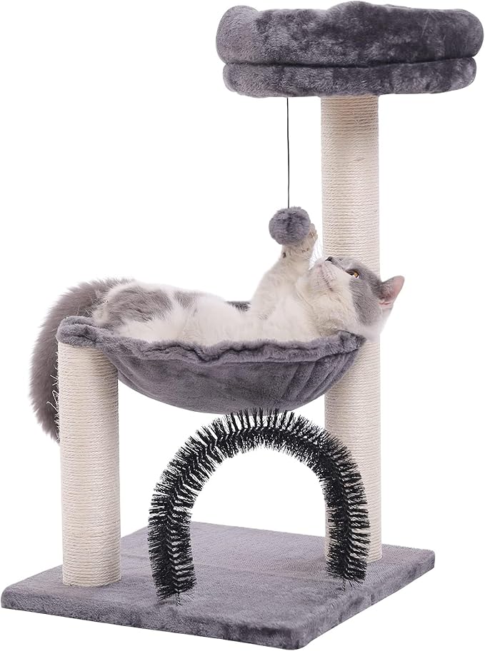 Cat Tree Tower for Indoor Cats,27.8 Inches Multi-Level Cat Tree with Scratching Posts Plush Basket & Perch for Play Rest, Cat Activity Tree with Dangling Ball for Kittens/Small Cats