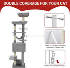 Cat Tree for Large Cats 67 Inches,Multi-Level Cat Tower with Scratching Posts, Condo, Perches, Hammock, Tunnel & Feeding Station,Light Gray