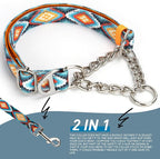 Martingale Dog Collar No Pull Adjustable - Choke Chain Collar with Metal Chain for Medium Large XL Dogs Comfortable Anti-Pull Training Collar, Tribal Pattern M