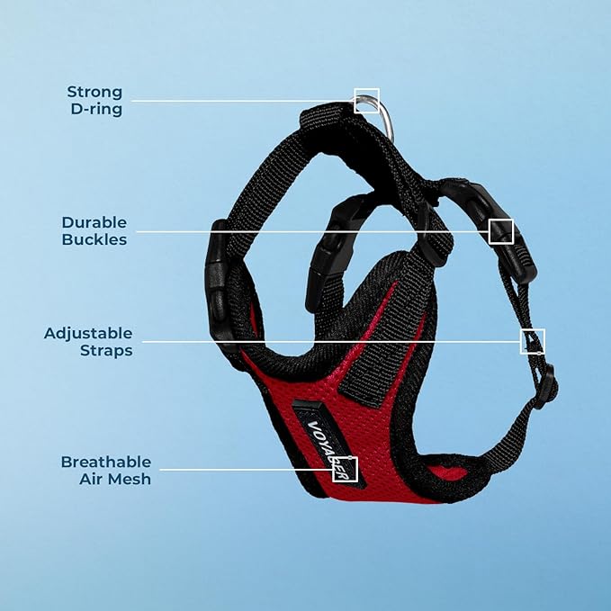 Voyager Step-in Pet Harness - All Weather Mesh, Adjustable Step in Harness for Cats and Dogs by Best Pet Supplies - Red/Black Trim, M