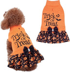 CuteBone Halloween Dog Sweater Dress Trick or Treat Knit Turtleneck Puppy Sweater with Bowtie Harness Hole Pullover Winter Dress for Medium Dogs