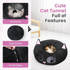 Baseola Cat Tunnel Bed for Indoor Cats, Peekaboo Cat Cave with Washable Soft Play Mat, Furry Cat Tube, for Kitten/Puppy/Rabbit, Kitten Series Black Pink