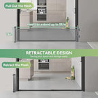 14" Tall Short Dog Gate to Step Over, Retractable Mesh Pet Door for Small Puppy, Extended up to 55" Wide for Indoor Stairs Doorways and Hallway - Grey
