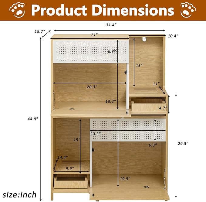 2-in-1 Modern Cat Tree Tower for Large Cats,Wooden Cat Tower with Litter Box Enclosure and Bookshelf/Storage Cabinet/Hidden Bed for Living Room Or Bedroom (Natural, 31.4")