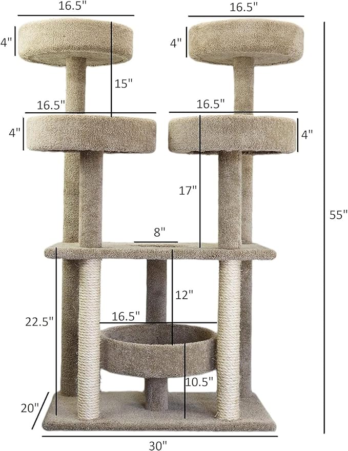 Maykoosh Southwestern Sanctuary Multi-Level Cat Cat Climbing Tower Cat Tree, Solid Wood and Carpet Construction, Modern Cat Tree with Scratch Post and Sturdy Base Brown/41 L x 31" W x 55" H