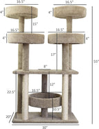 Maykoosh Southwestern Sanctuary Multi-Level Cat Cat Climbing Tower Cat Tree, Solid Wood and Carpet Construction, Modern Cat Tree with Scratch Post and Sturdy Base Brown/41 L x 31" W x 55" H