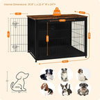 DWANTON Dog Crate Furniture with Cushion, Wooden Kennel Table with Double Doors, Indoor Dog House, Large Size, 38.5" L, Black+Rustic Brown