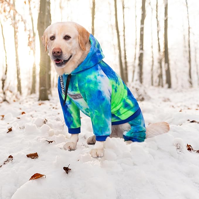 Dog Hoodies Winter Coat for Large Medium Dogs, Pullover 6 Legs Warm Coat Hooded Sweatshirt, Fleece Hoodie for Cold Weather (Bandhnu Green, 2X-Large)