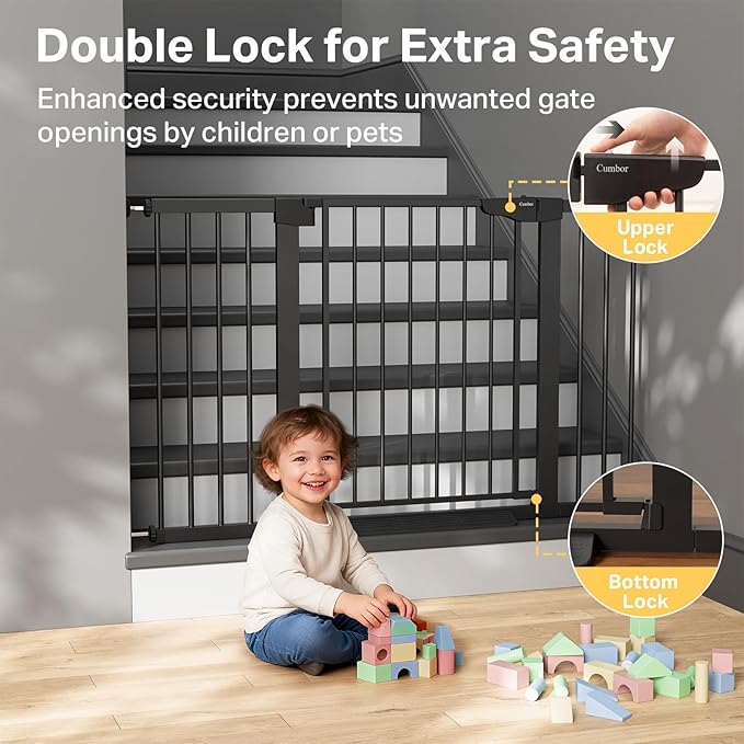 Cumbor 29.7–51.5" Extra Wide Baby Gate for Stairs, Pressure-Mounted Dog Gates for Doorways & Hallways, Auto-Close Walk-Through, No-Trip Design, Child Proof Safety, Dog/Pet Gate for Indoor Use, Black