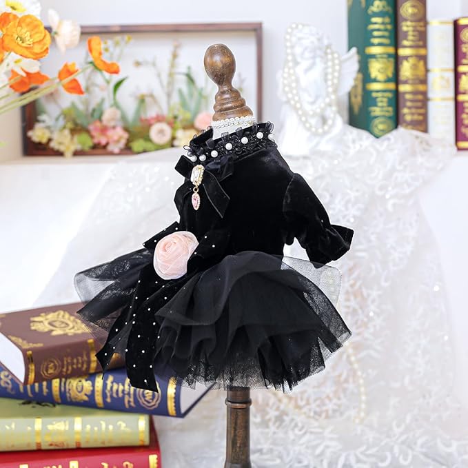 Fashion Sweet Puppy Dog Blingbling Princess Skirt Pet Dog Lace Cake Camisole Tutu Dress K-Black M