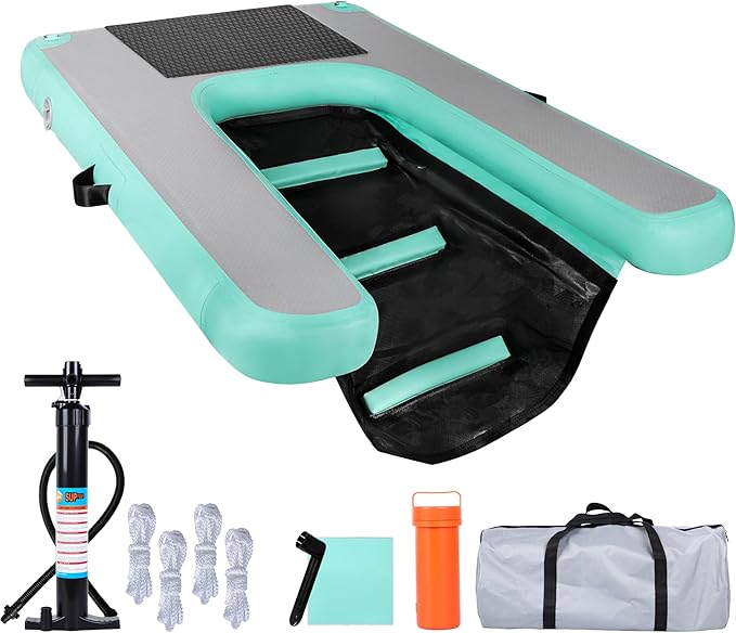Inflatable Dog Water Ramp, High Stability Floating Ladder, Inflatable Non-Slip Steps, Mint Green Raft- Portable and Durable for Pools, Lakes, Docks and Boats（Up to 230lbs）