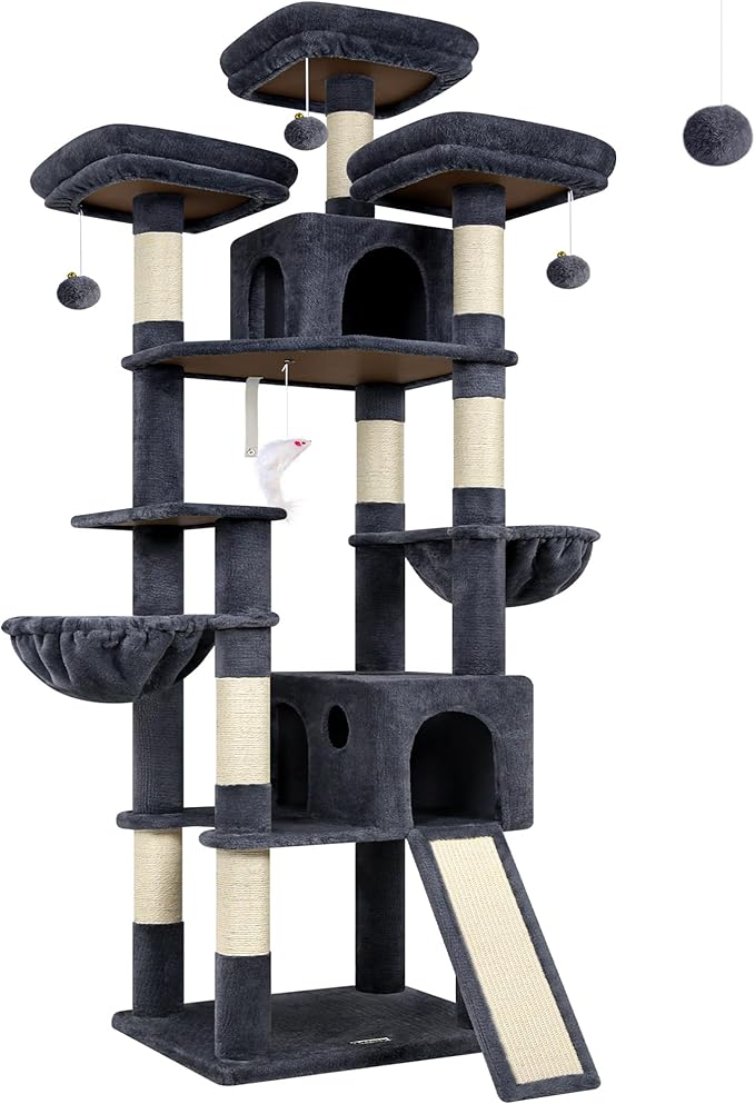Globlazer 83'' Multi-Level Large Cat Tree Tower for Indoor Cats with Sisal Scratching Post, Hammock & 2 Condos, F83D, Dark Gray