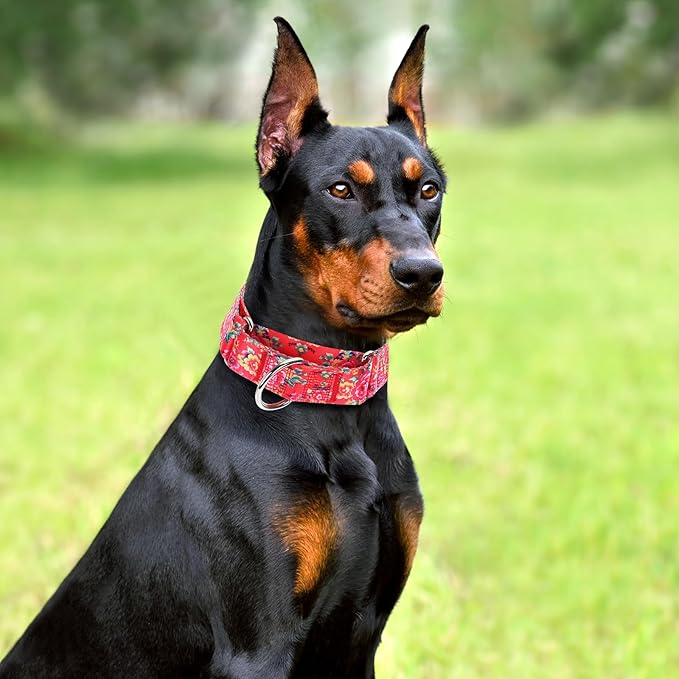 Martingale Collar for Dogs 1.5 inch Wide,Red Floral No Pull Heavy Duty Dog Collar for Medium Large Extra Large Dogs L