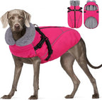 Dog Winter Coat, Windproof Dog Puffer Jacket with Harness Built in, Reflective Pet Vest for Cold Weather Dogs Snowsuit with Zipper, Rose 3XL