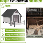 GUTINNEEN Dog House Outdoor with Anti-Bite Metal Frame, Dog Kennel with Porch and Weatherproof Roof for Small, Medium, Large Breeds, Puppy Home Indoor (White, 45’’ Medium)