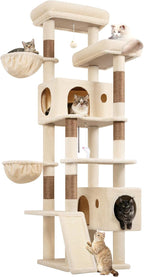 Globlazer 77" Cat Tree for Large Cats, Tall Cat Tower with Scratching Board & Thickened Stable Base, Skin-Friendly Multi-Level Activity Center for Multi-Cat Household, Maine Coon, S77C,Beige