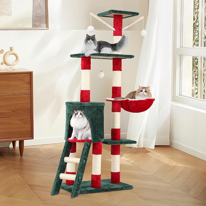 Magshion 54" Cat Tree for Indoor Cats, Sturdy Cat Tower for Cats 20 lbs+, Multi-Level Climbing Tower with Scratching Posts, Ladder, Condo, Top Perch and Hanging Toy