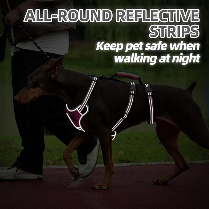 PUPTECK Escape Proof Dog Harness with Padded Handle, No Pull Pet Vest Harness Durable Reflective for Medium Large Dogs Walking Training and Running, Pink, XL