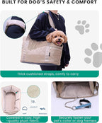 Lightweight Dog Purse Carrier for Small Dogs up to 15 lbs, Dog Tote Bag Puppy Carrier, Soft Plush Interior, Safety Leash Clip, 4 Side Pockets Dog Carrier Bag for Travel & Walking, Camel