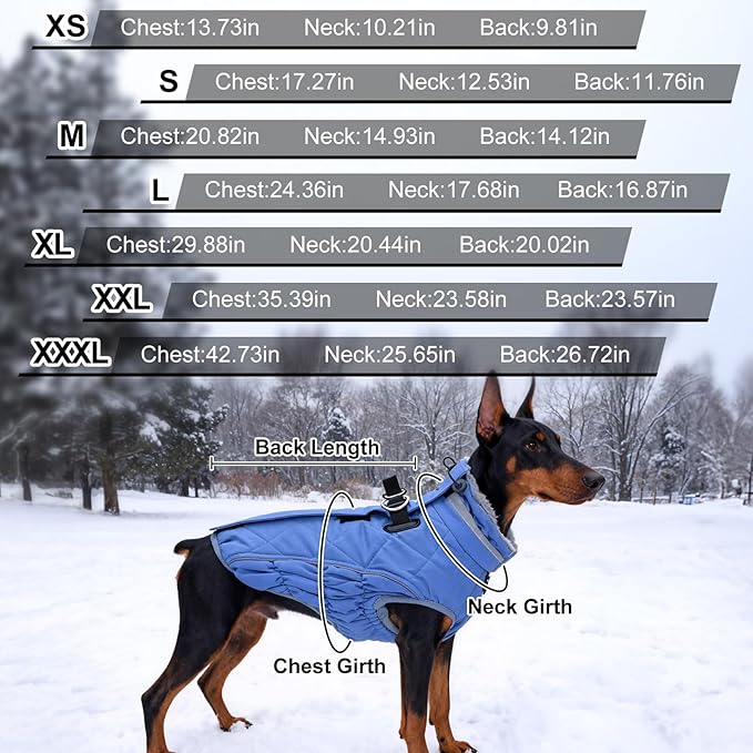 Dog Coat, Warm Dog Winter Coat for Large Dogs, Waterproof Jacket with Harness Built in, Reflective Turtleneck Cold Weather Coats with Zipper,Pet Fleece Vest Snow Jacket, Red XXXL