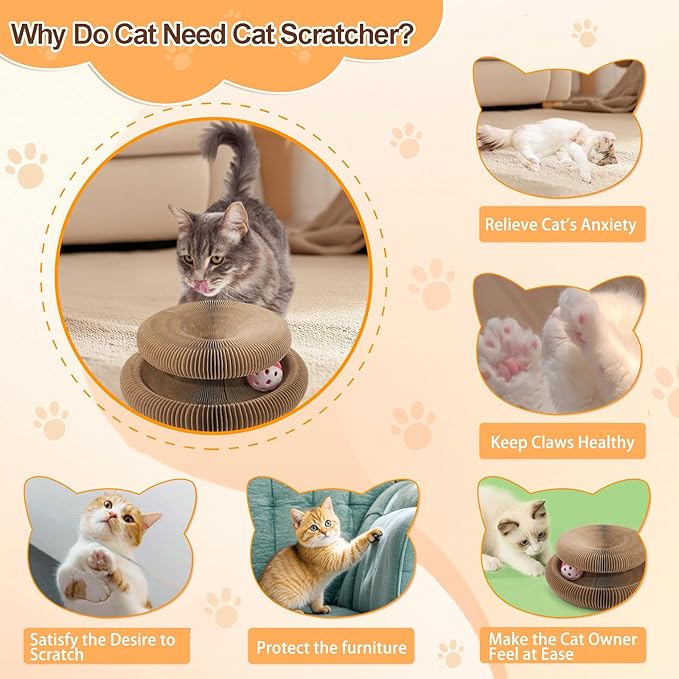 Magic Organ Cardboard Cat Toy,Cat Scratching Board with A Ball for Mental Physical Exercise,Shape Shifting Accordion Kitten Scratcher Toys with Different Shapes,Cat Scratch Toys for Indoor