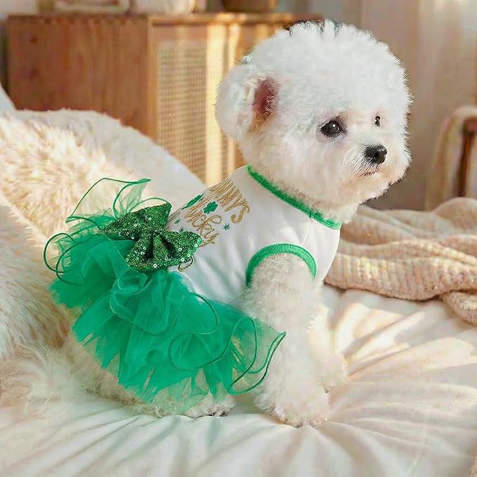 Furbabycare® Elegant Sweet St. Patrick's Day Puppy Dog Blingbling Princess Skirt Pet Dog Lace Cake Camisole Tutu Dress B-Green-2 X-Small