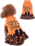 CuteBone Halloween Dog Sweater Dress Trick or Treat Knit Turtleneck Puppy Sweater with Bowtie Harness Hole Pullover Winter Dress for Small Medium Dogs and Cat Pet Apparel