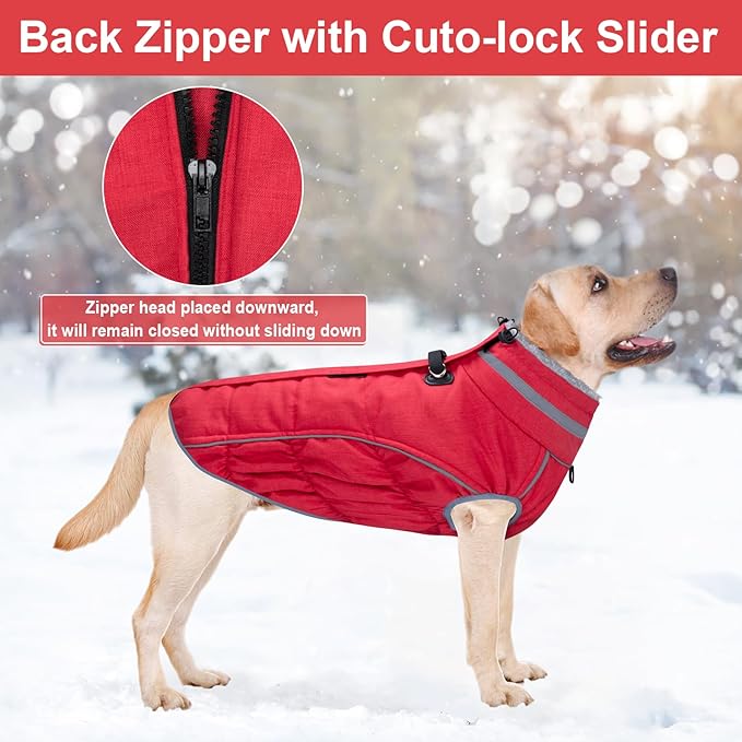 Malier Dog Coat, Reflective Dog Jacket Waterproof Windproof Puppy Cold Weather Coats with Harness Built in, Winter Extra Warm Pet Coat Fleece Vest for Small Large Pets and Puppy (Red, X-Small)