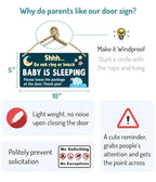 Funplus Baby Sleeping Sign for Front Door - Do Not Knock or Ring - 10″x5″ PVC Plastic Hanging Sign，Please do not knock or ring the bell, it upsets the dog, which upsets the baby, which upsets mom