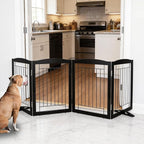 ZJSF Freestanding Dog Fence Indoor, Foldable Dog Gate for Doorways, Stairs or Hallways, Sturdy Wood Extra Wide Pet Gate with Support Feet for The House, Black, 24 "Height-4 Panels