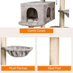 43-in Heavy-Duty Cat Tree for Large Cats, Multi-Level Tower with Sisal Scratching Posts, Plush Perch, Hammock & Condo Anti-Tip Design