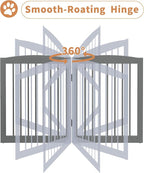 Freestanding Dog Gate with Door, Pet Gate for Stairs, 80 inch Wide Pet Barrier Indoor, Dog Fences Indoor, Support Feet Included, 4 Panels, 24" Tall, Grey