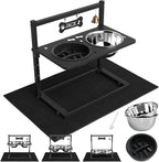 Elevated Dog Bowls with Slow Feeder and Spill Proof Mat, Adjustable Height 4.3-11.8'', Two 1.7L Stainless Steel Food & Water Bowls, Metal Raised Dog Bowl Stand, for Large Medium Breeds