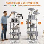 PAWZ Road Large 72 Inch Cat Tree and Tower for Indoor Cats - With Sisal-Covered Scratching Posts, Padded Perches, Condos, and Basket - Gray