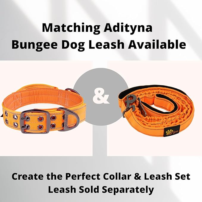 ADITYNA Heavy Duty Dog Collar for Large Dogs - Reflective Orange Collar with Handle for Training, and Walking - Wide, Thick, Tactical, Soft Neoprene Padded