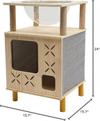 Modern Cat Tree with Ventilated Design & 360° View Capsule, 2-Story Cat Tower with Perch, Natural Wood Climber for Indoor Cats, Linen & Sturdy Build