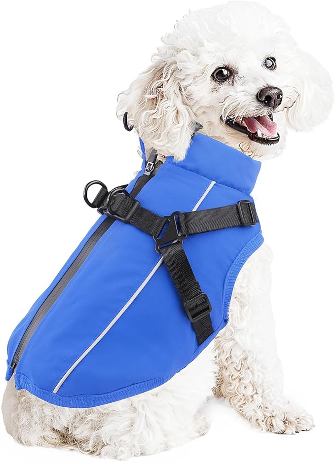 Dog Winter Coat Reflective Water-Resistant Jacket, Fleece Lined Windproof Puppy Coat with Back Zipper & D-Ring, Cold Weather Dog Coats for Small Medium Dogs (L, Blue)