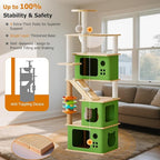 Large Cat Tree,153 Tall Wooden Cat Tower with 3 Spacious Caves,Transparent Space Capsule,8 Fully Scratching Posts and Natural Wood Posts, Kitty Condo with Multi-Layer Platform