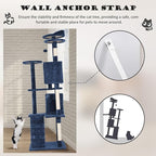 Heavy Duty Cat Tree Tower, 70" Tall Cat Tower for Indoor Cats with Cat Scratching Post with Bed, Cat Condo, Hanging Ball, Multi-Level Cat Climbing Tower Cat Trees Furniture Activity Center, Navy Blue